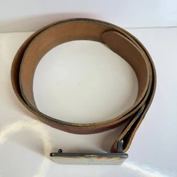 Bebelt Germany Leather Belt Size 36 – Graphic Buckle – Genuine Leather - Picture 4 of 11